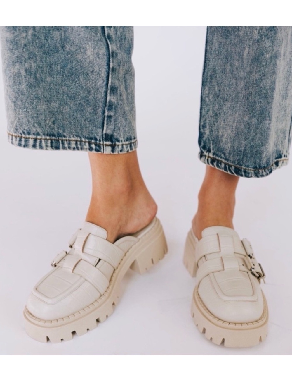 Free People‎ Buckle Lyra Lug Loafers -White